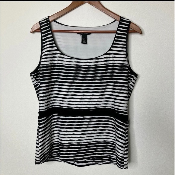 White House Black Market Tank Top Womens L Black White Striped Business Basics - Picture 8 of 8